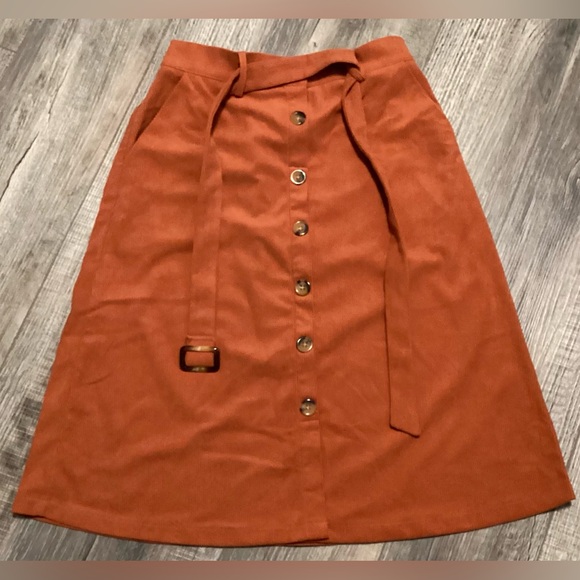 Women's High Waist Midi Skirts A-line Button Front Belted Corduroy Skirt - Picture 1 of 4